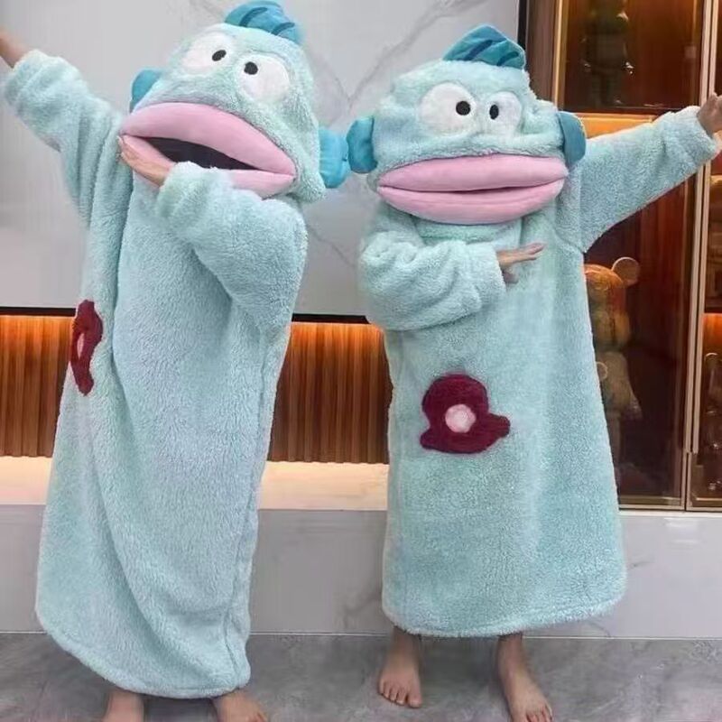 Wholesale Autumn and Winter Ugly Fish Big Head Fish Hooded Coral Velvet Men and Women Thickened Cartoon One-Piece Pajamas Nightgown Home Clothes