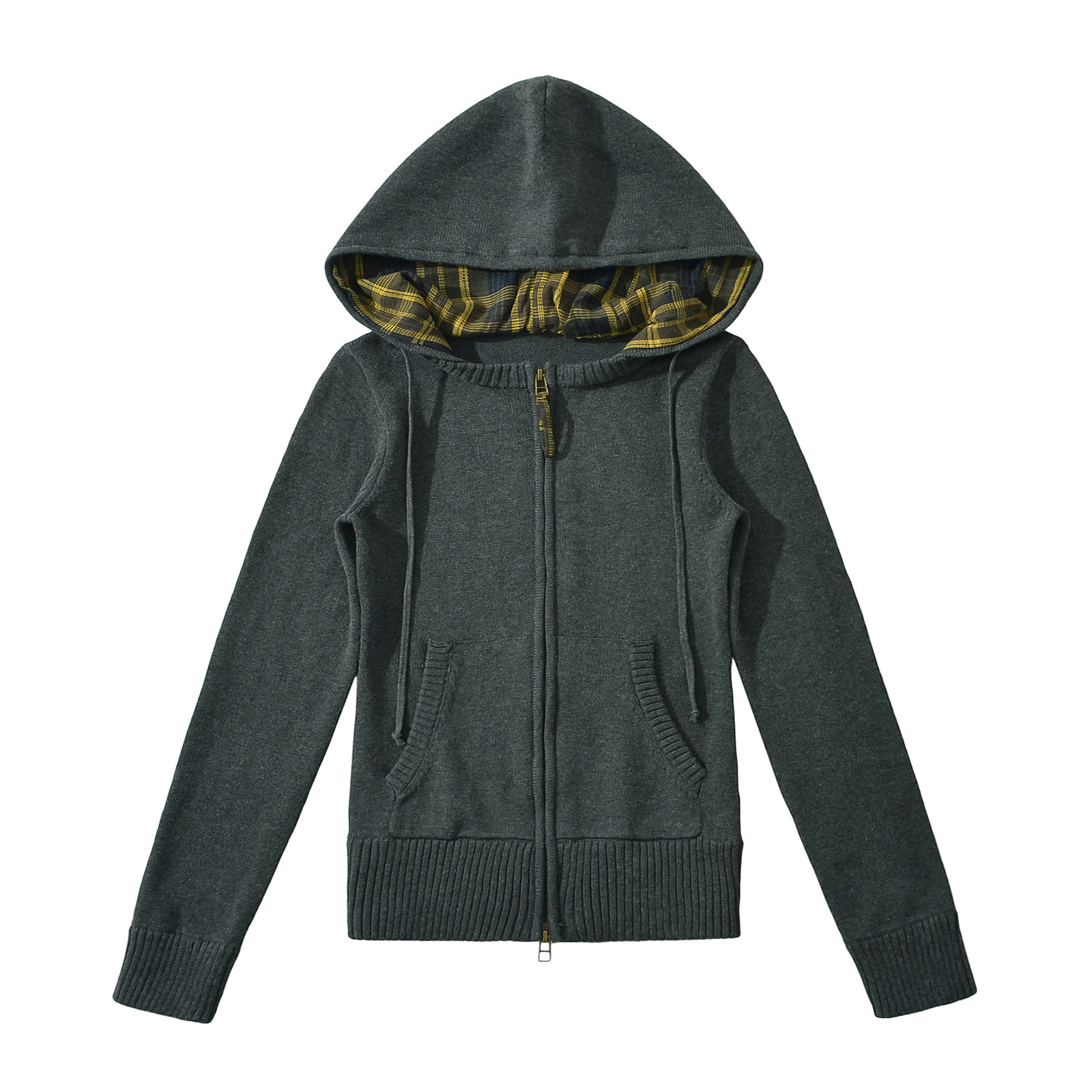 Retro knitted autumn sweater with zipper with hood