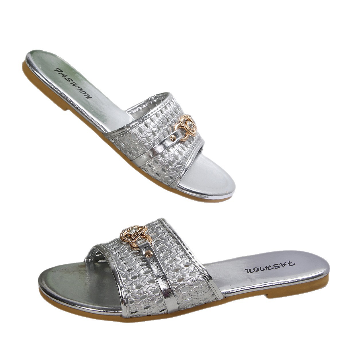 Sandalias Planas para Mujer de Cuero Sintético Cómodas con Decoración de Metal para Uso Diario image 5