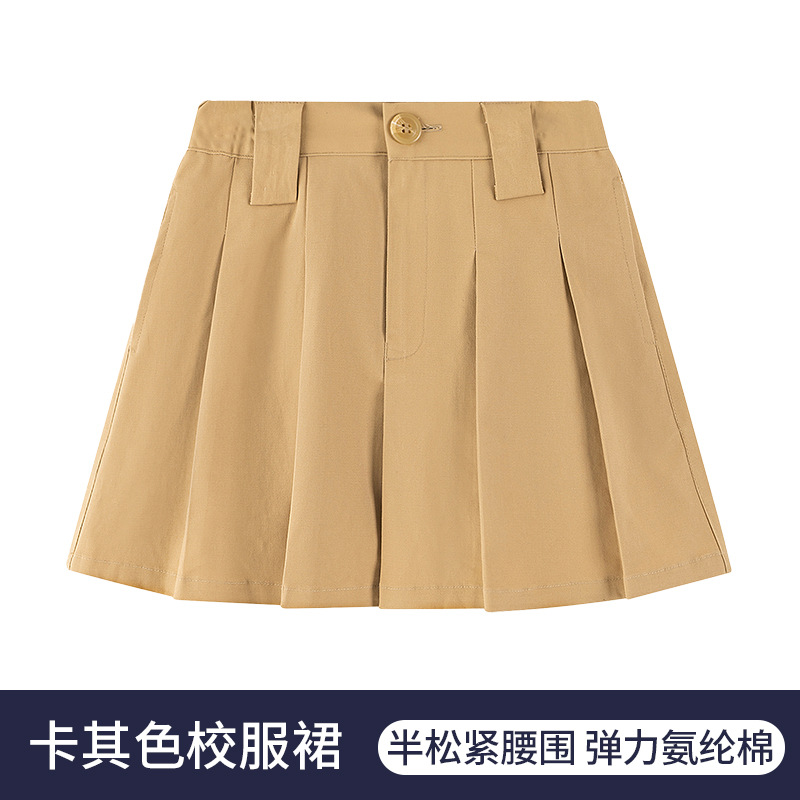 Falda de estilo universitario para niñas Falda de uniforme escolar caqui para niños Nuevos productos de otoño Falda plisada para estudiantes de escuela primaria de jardín de infantes