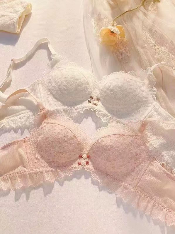 Lace push up bra, summer thin underwear, wireless bra, supporting set