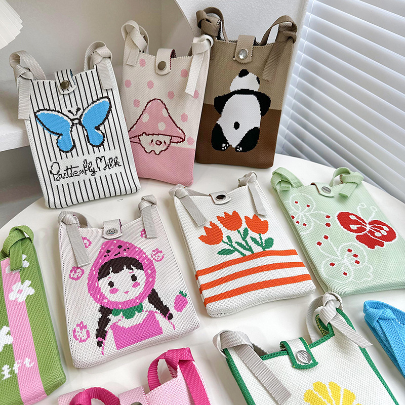 Cute bolso de diseño original flor de dibujos animados bolso de tejido bolso de mano de tejido mini monedero de hombro diagonal