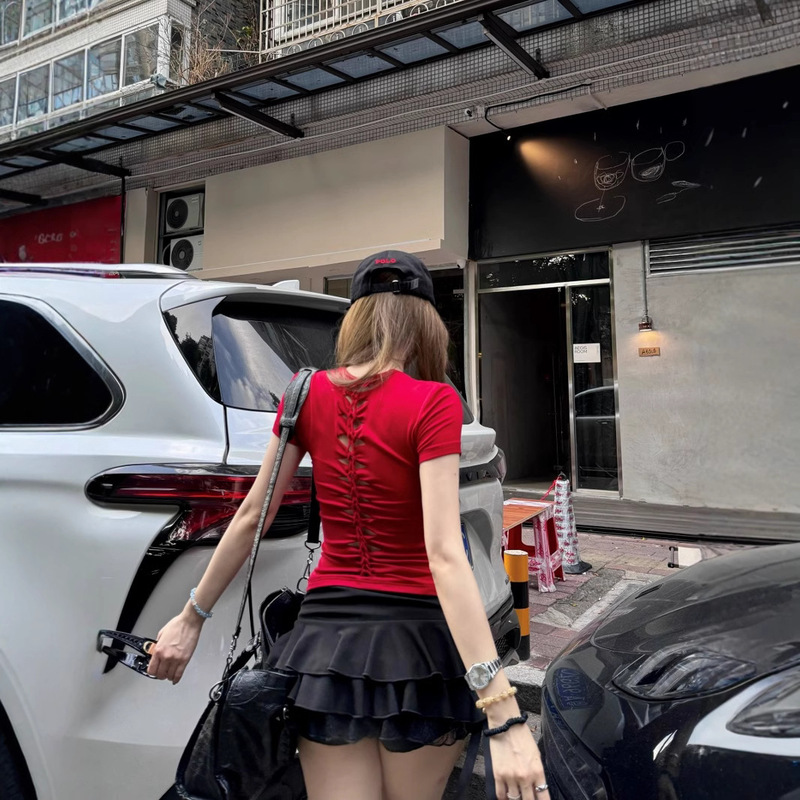 American Sexy Sexy Sexy Round Neck Short-Sleeved T-Shirt Women's Summer Style Short Slim Slimming Look Top Trendy American Sexy Sexy Sexy Round Neck Short-Sleeved T-Shirt Women's Summer Style Short Slim Slimming Look Top Trendy