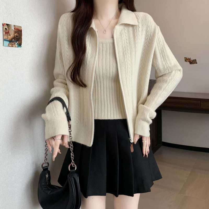 2025秋冬新款开衫背心百搭毛衣针织套装女大码短款显瘦上衣两件套|undefined
