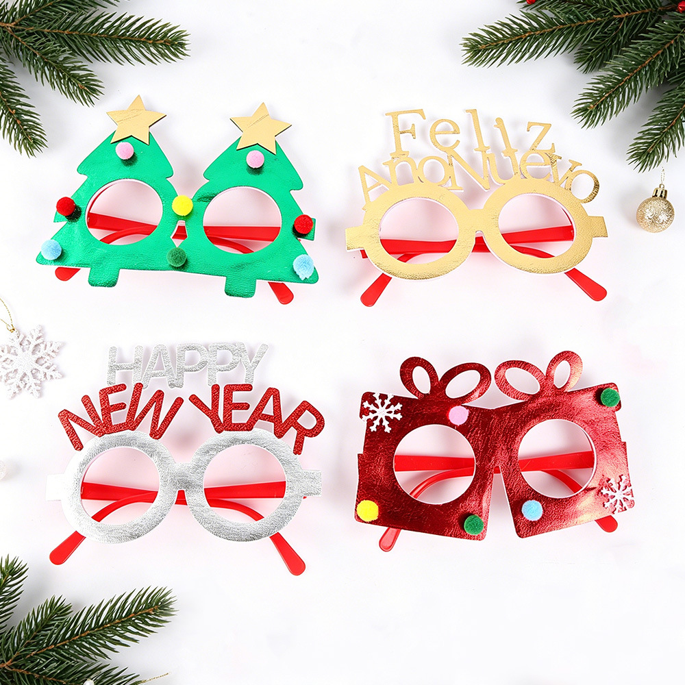 Navidad transfronteriza gafas de decoración para adultos niños regalos de Navidad tela estampada árbol de Navidad caja de regalos marco de gafas de fiesta