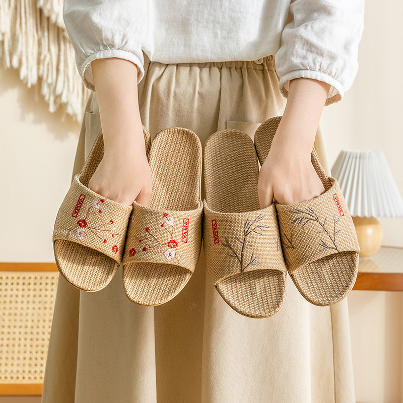 全身麻亜麻スリッパ女性夏通頭在宅スリッパ