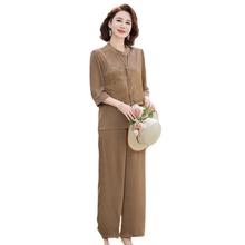 中老年女装妈妈装国风印花立领套装夏款洋气雪纺阔腿裤两件套宽松