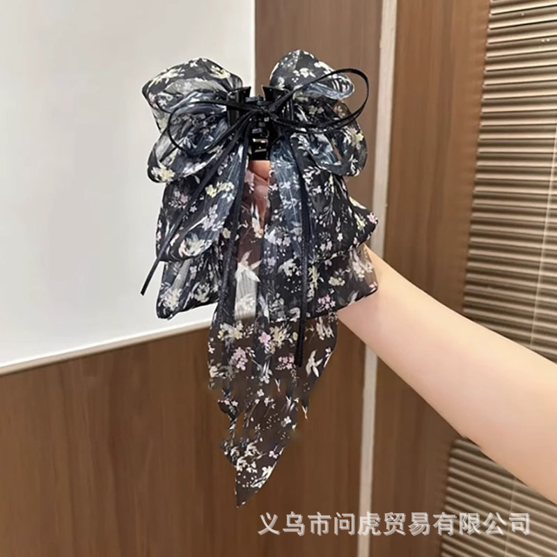 黑色缎面蝴蝶结抓夹女高级感2025新款后脑勺发夹气质头发夹子头饰|undefined