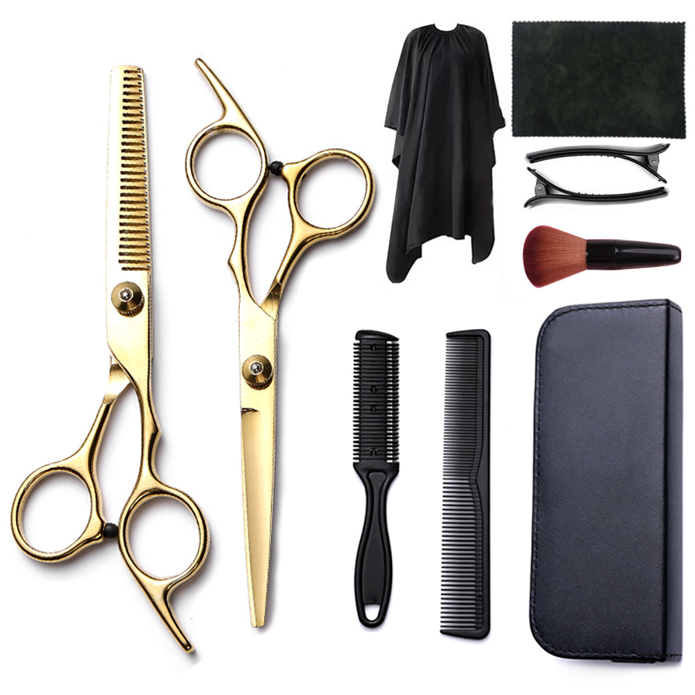 Corte de pelo tijeras transfronterizas amazonas color tijeras de dientes planas cortadas delgadas frange tijeras divisorias fábrica de tijeras al por mayor set de tijeras de peluquería