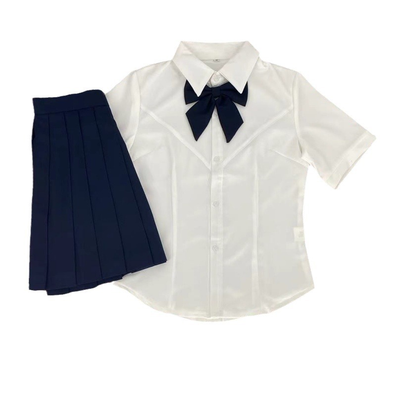 오리지널 JK 화이트 웨이스트 셔츠 가슴 라인 일본식 학교 주름 스커트 유니폼 세트 슬림 핏 슬리밍 여성