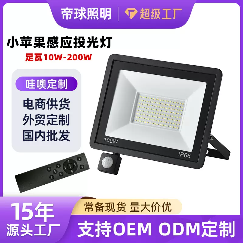 跨境LED投光灯小苹果人体感应红外感应泛光灯遥控光控超薄投光灯