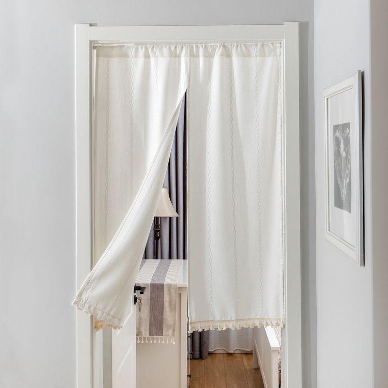 Wholesale simple striped embroidery bedroom kitchen door curtain free punch half curtain curtain pasting cabinet curtain entrance curtain