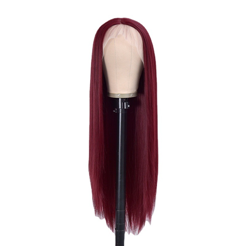 Peruca sintética feminina dividida peruca reta cabelo longo fibra química capa completa_voghion.com