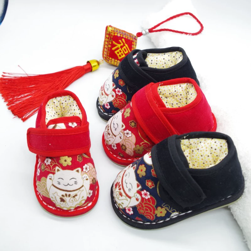 Детская хлопковая обувь, зимняя детская Тканевая обувь ручной работы, утолщенная теплая годичная мультяшная Guofeng От 1 до 4 лет Лазанья