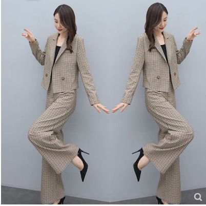 GraceChic Plaid Suit For Women Spring And Autumn 2023 New Korean Style Fashionable Age-Reducing Elegant Wide-Leg Pants Two-Piece_voghion.com