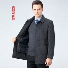 专柜新款双面呢羊绒大衣男中年休闲可脱羽绒内胆加厚羊毛呢外套男
