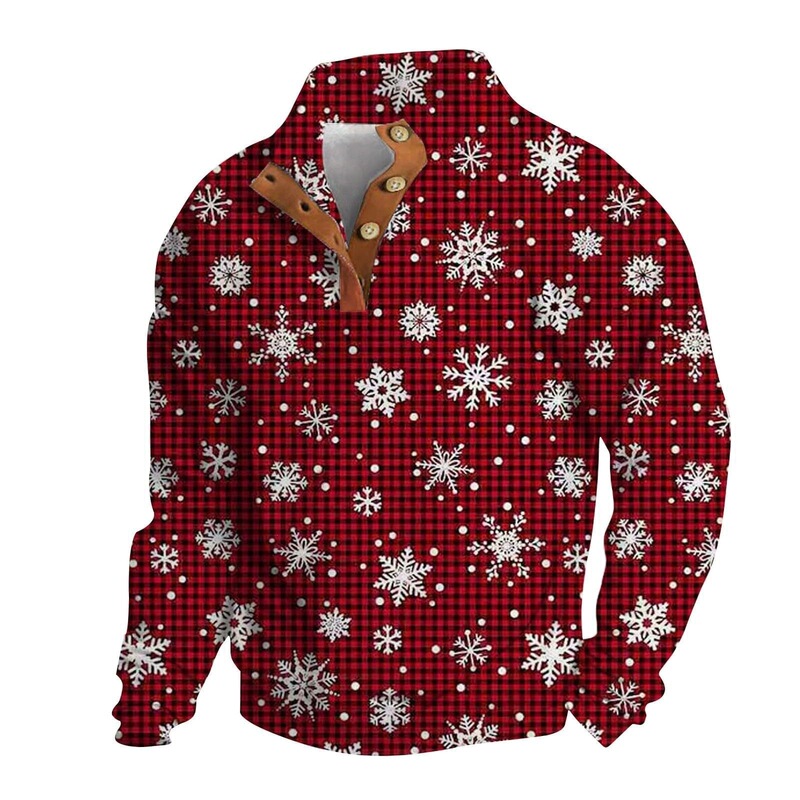 2026 Fall/Winter New Trendy Fashion Christmas Pattern 3D Print Four-Button Sweatshirt for Men