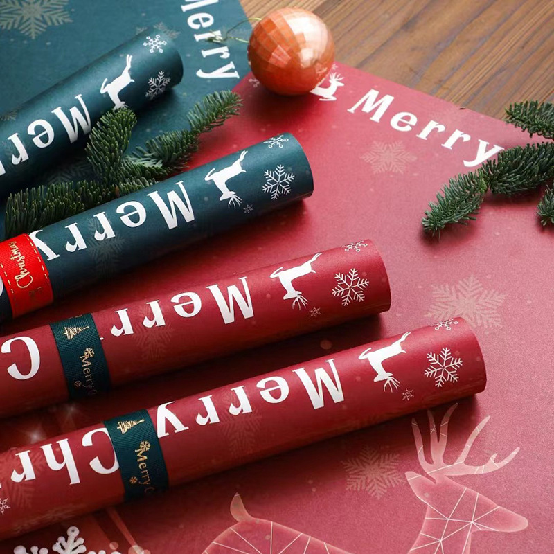 圣诞节新款苹果鲜花包装纸圣诞鹿包装纸平安夜礼品防水包装纸批发