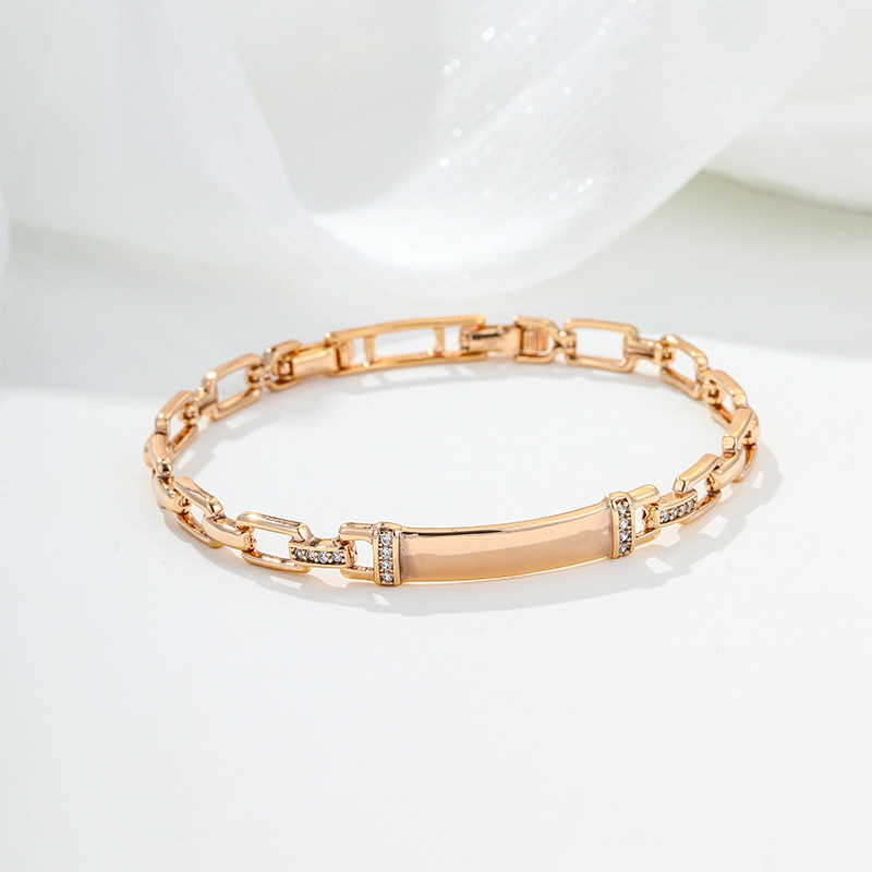 Pulsera Hueca con Placa Cuadrada de Aleación de Cobre, Galvanizada, para Mujer image 3