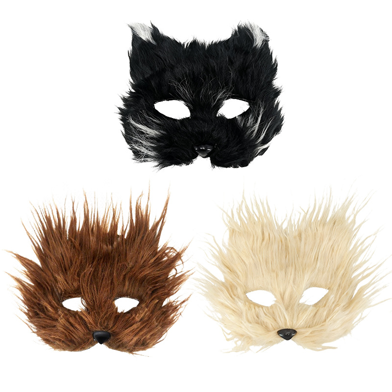 Cross-border nuevo zorro peludo largo cara de gato mitad cara máscara de gato de fuego máscara sexual interesante máscara de cara completa Halloween