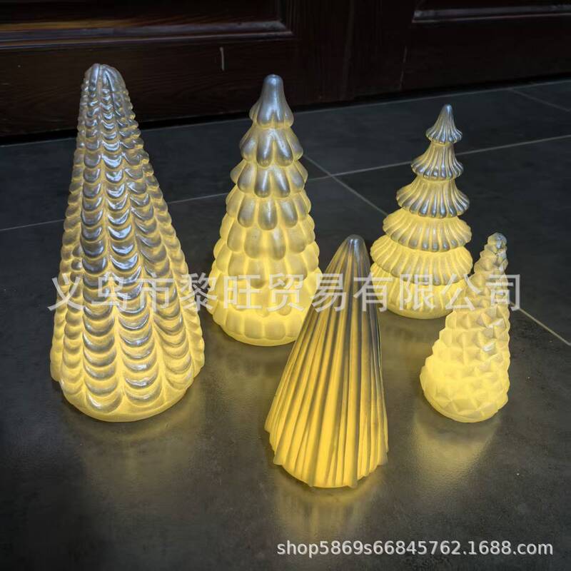 跨境新款Illuminated Mercury Glass Trees发光透明树脂树5件套|undefined