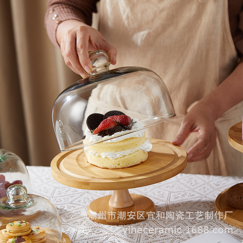 跨境热销玻璃罩下午茶面包甜点水果展示防尘透明果盘糕点架|undefined