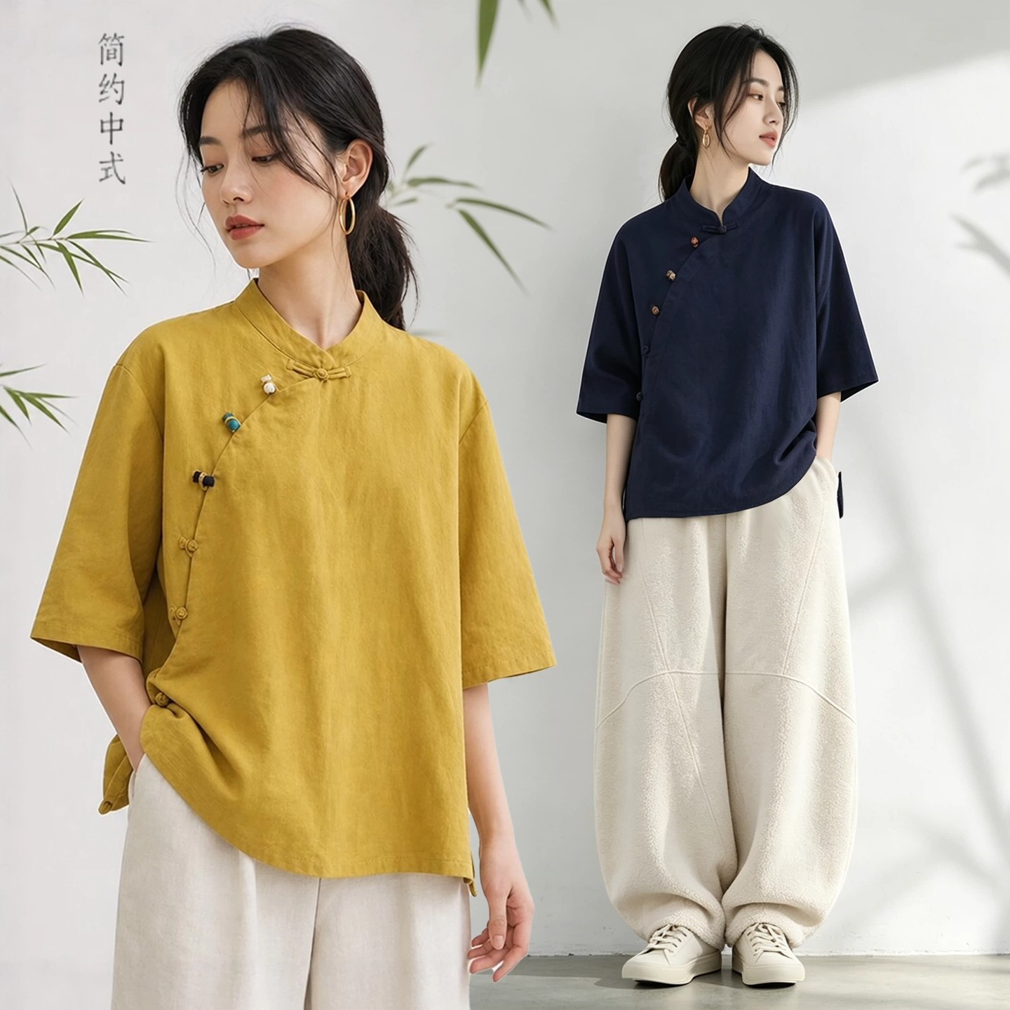 新中式女装亚麻禅意佛系国风上衣年轻人居士服女款太极练功服套装