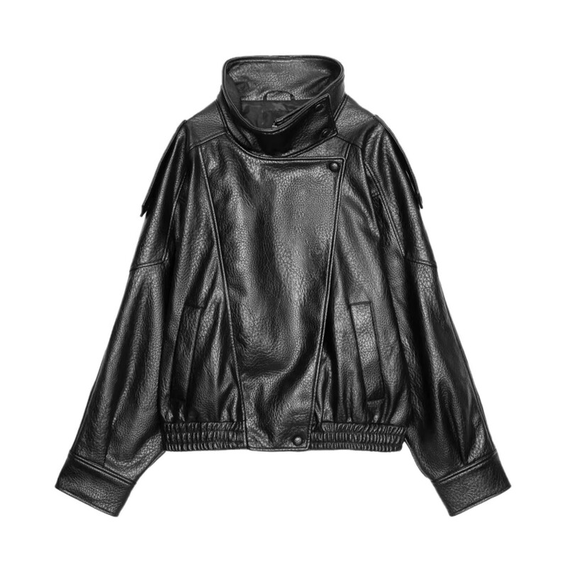 Foreign Trade Cross-Border 2025 Za Series European and American Style Retro Motorcycle Style Leather Jacket Stand Collar Jacket 4391872