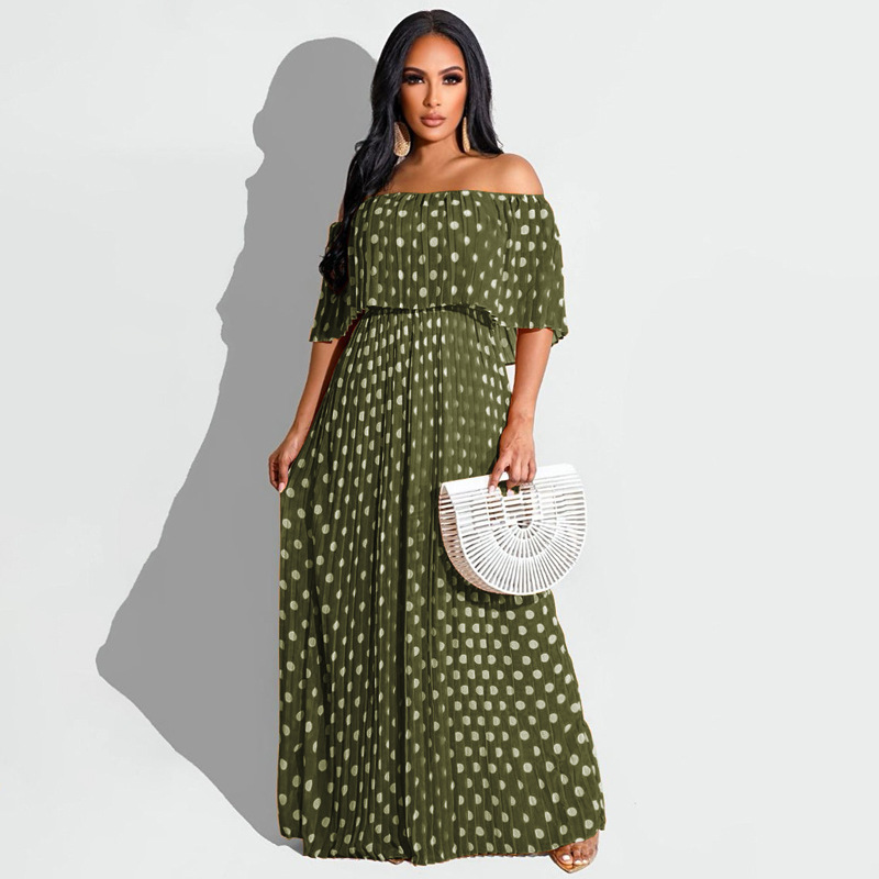 Swing Dress Streetwear Boat Neck Printing Short Sleeve Round Dots Maxi Long Dress Party display picture 1