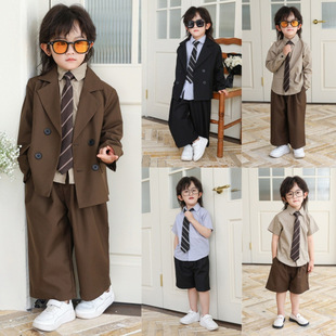 2025 Spring and Summer New Boys' Suit Shirt Suit Korean Style Fashion Loose Children's Small Suit Wedding Speech Suit