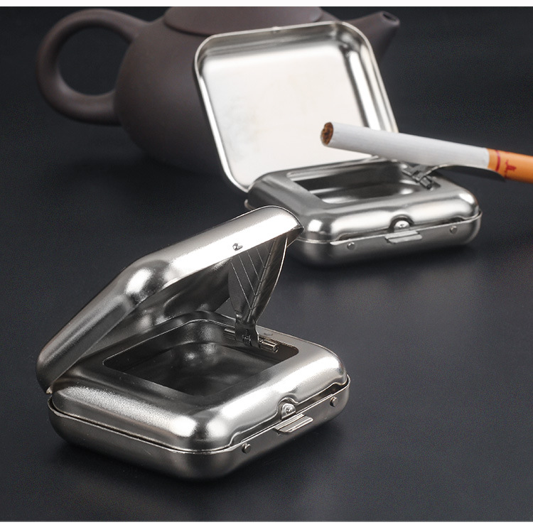 Stainless Steel Square Silver Simple Portable Mini Ashtray display picture 8