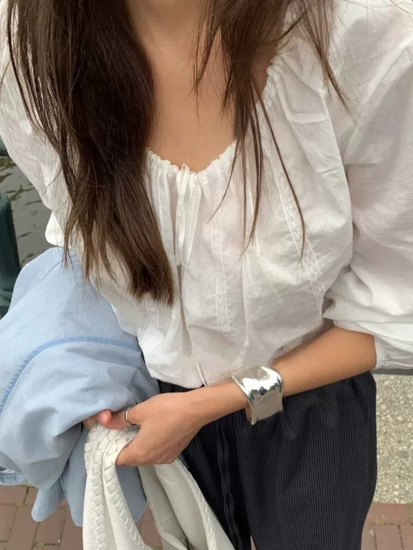 现货2025秋季新款韩版tan*at气质甜美温柔简约系带长袖衬衫上衣女|undefined