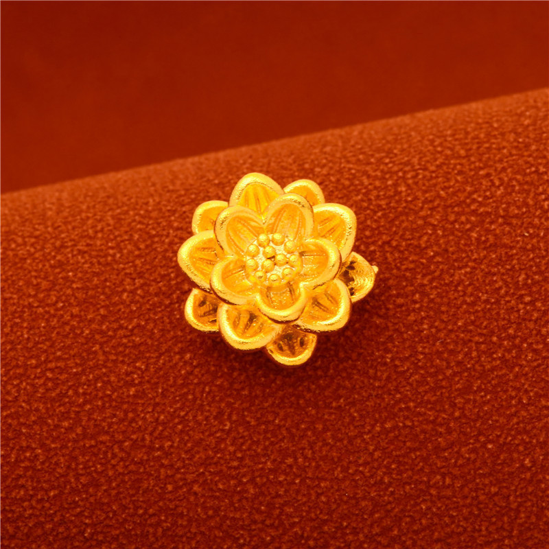 3D Hard Gold Pure Gold Flower Gold Pure Gold 999 Lotus Bracelet Transfer Bead Pendant Braided Neck Rope Bracelet Bead Jewelry