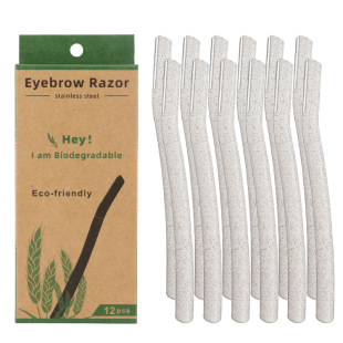 Amazon factory wholesale wheat straw eyebrow knife stainless steel macro eyebrow knife biodegradable eyebrow knife