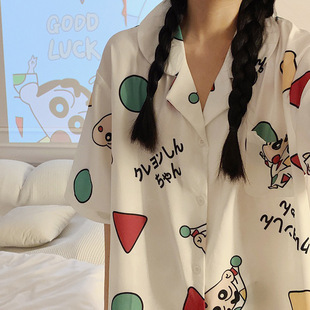 2023 New Ice Silk Pajamas for Women Summer K-style Short-sleeved Shorts That Can Be Worn Outside Summer Thin Home Clothes Set