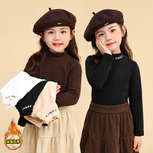 Children's Women's Half-high Collar Warm Top Autumn and Winter Sanding Casual All-match Black Long-sleeved Children's Korean Style Base Shirt