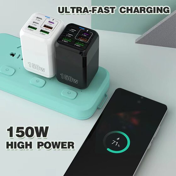 150W multi-port mobile phone charging head 3USB 3PD multi-port six-in-one 150W fast charger 5v3.1A fast charging head