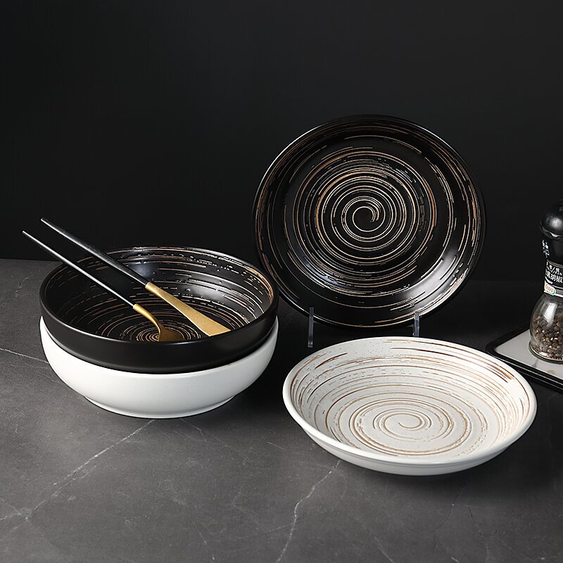 Japanese Style Vintage Tableware Cooking Plate Western Restaurant Fruit Plate High-class Household Salad Plate Dish Soup Plate Breakfast Plate