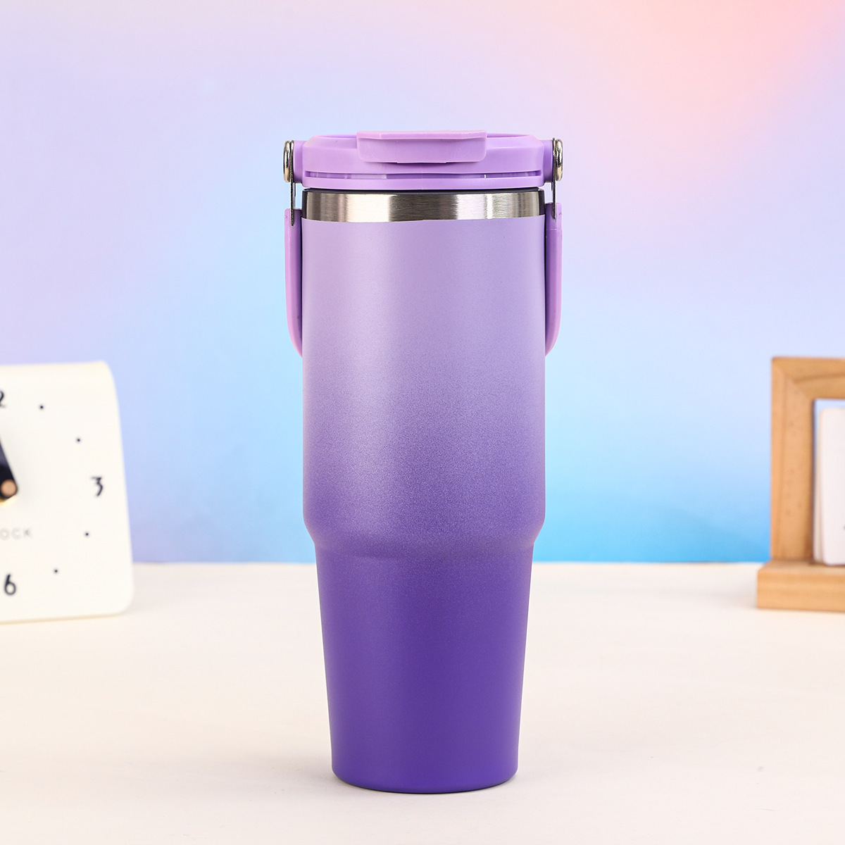 304 taza de acero inoxidable taza de automóvil de gran capacidad taza de aislamiento de calor aislamiento frío taza de hielo mango taza de paja de doble bebida