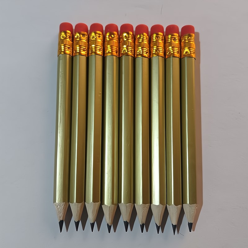 Golden Golf Pencils Stationery Wholesale Cross-Border Direct Supply with Eraser Hb Pencils for Primary School Students Short Style 10cm