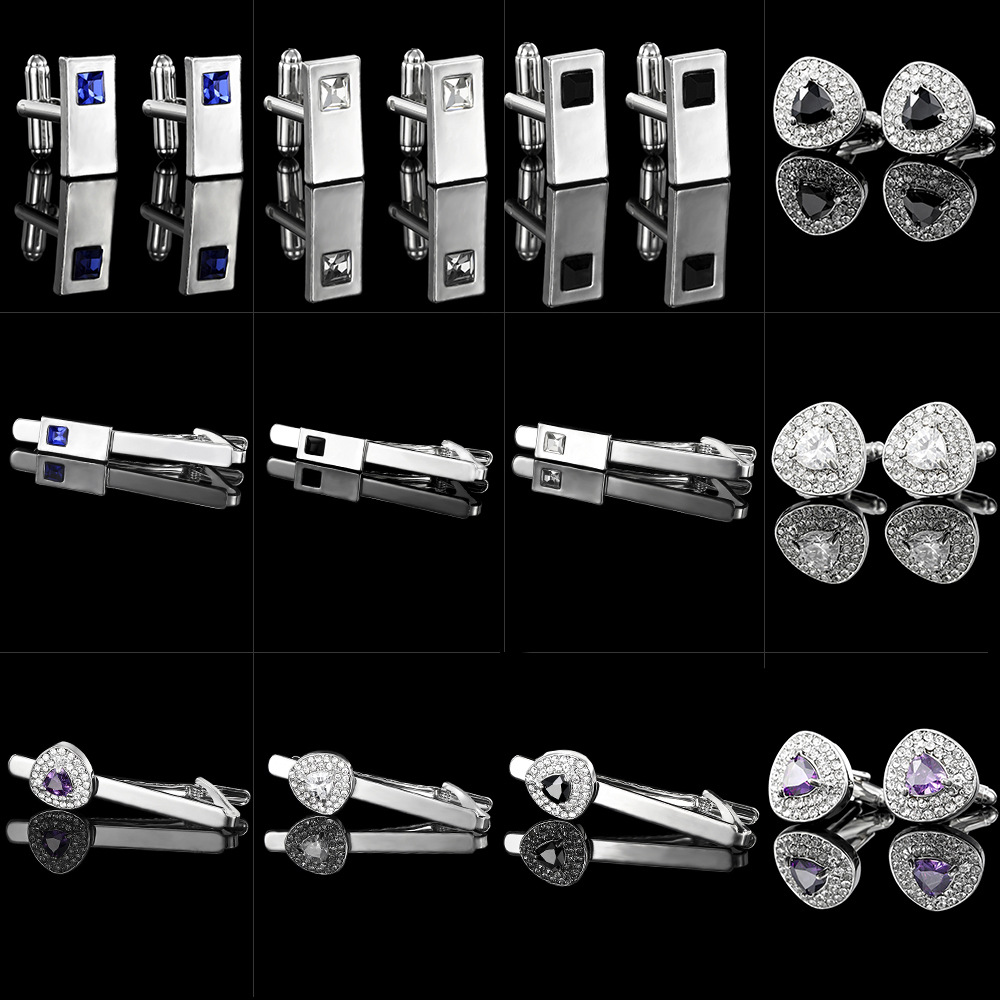 light luxury crystal zircon tie clip tie accessories diamond cufflinks men and women business cuff nails tie clip set_voghion.com