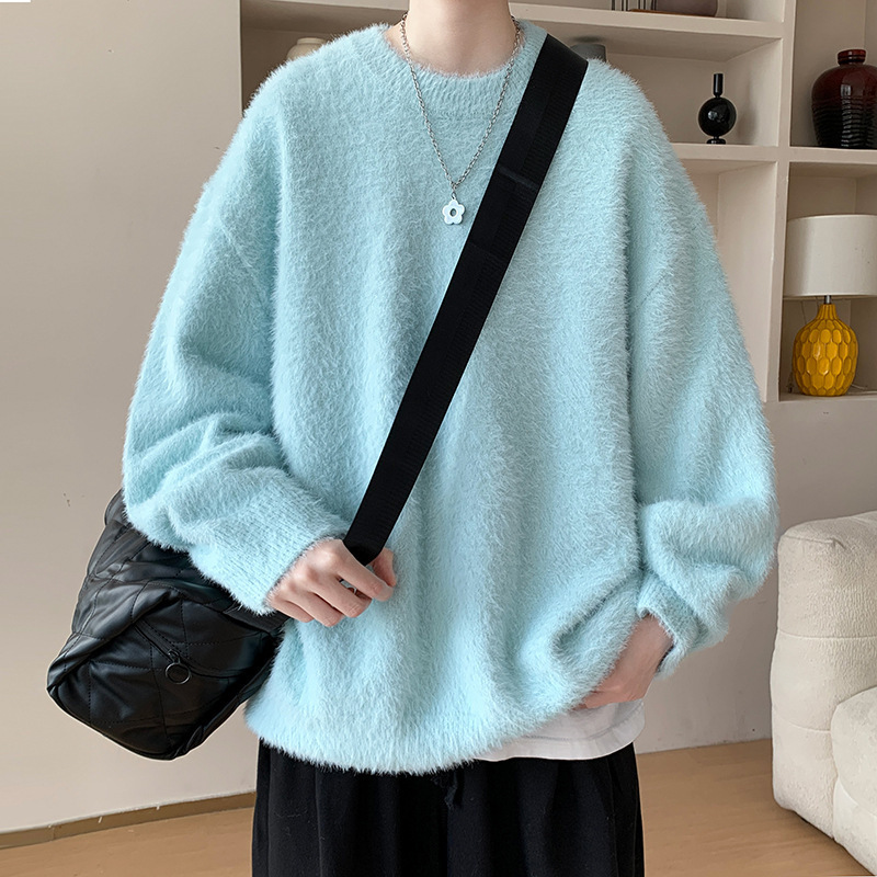 包邮2025推荐库存足圆领毛衣男士秋冬季2025新款保暖厚款百搭潮白