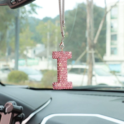 Car hanging: pendant ladies rhinestone car - i-letter-car-pendant-pink