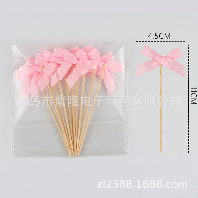 Korean Bow Fabric Insert Baking Cupcake Decoration Insert Birthday Party Dessert Ornaments