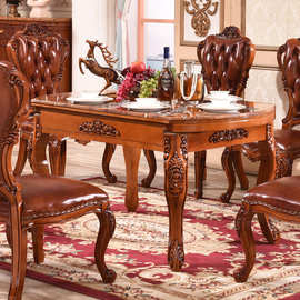 欧式实木折叠餐桌家用小户型餐桌椅一桌六椅组合