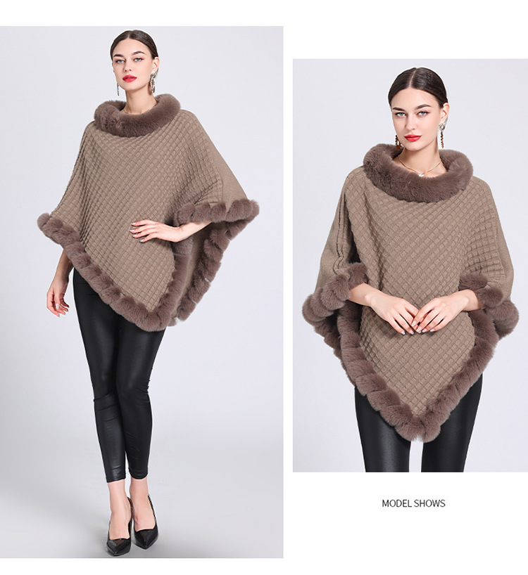 Pelzkragen Cape Cape Damen Strickpullover Pullover Cape Mantel_voghion.com