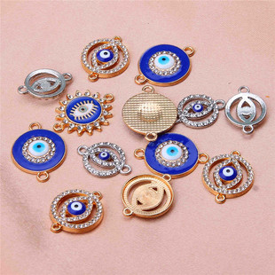 Alloy drop oil eyes double hanging jewelry accessories making bracelet evil eye connector earrings jewelry accessories physical shooting