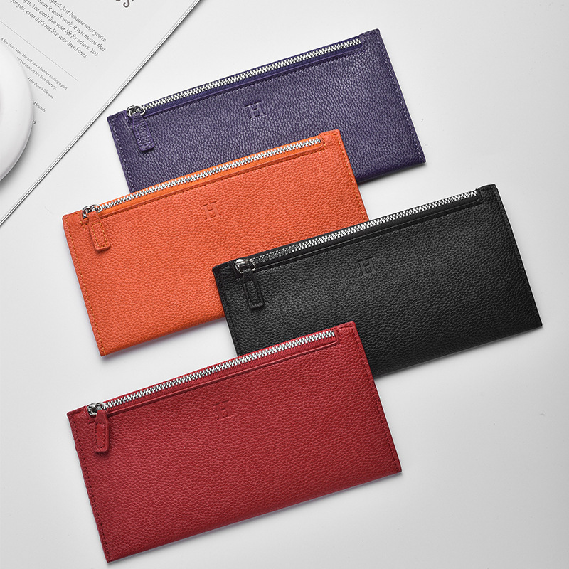 2025 Korean Style New Leather Long Wallet Women's Ultra-thin Simple Casual Zipper Wallet for Mobile Phone Soft Leather Clip