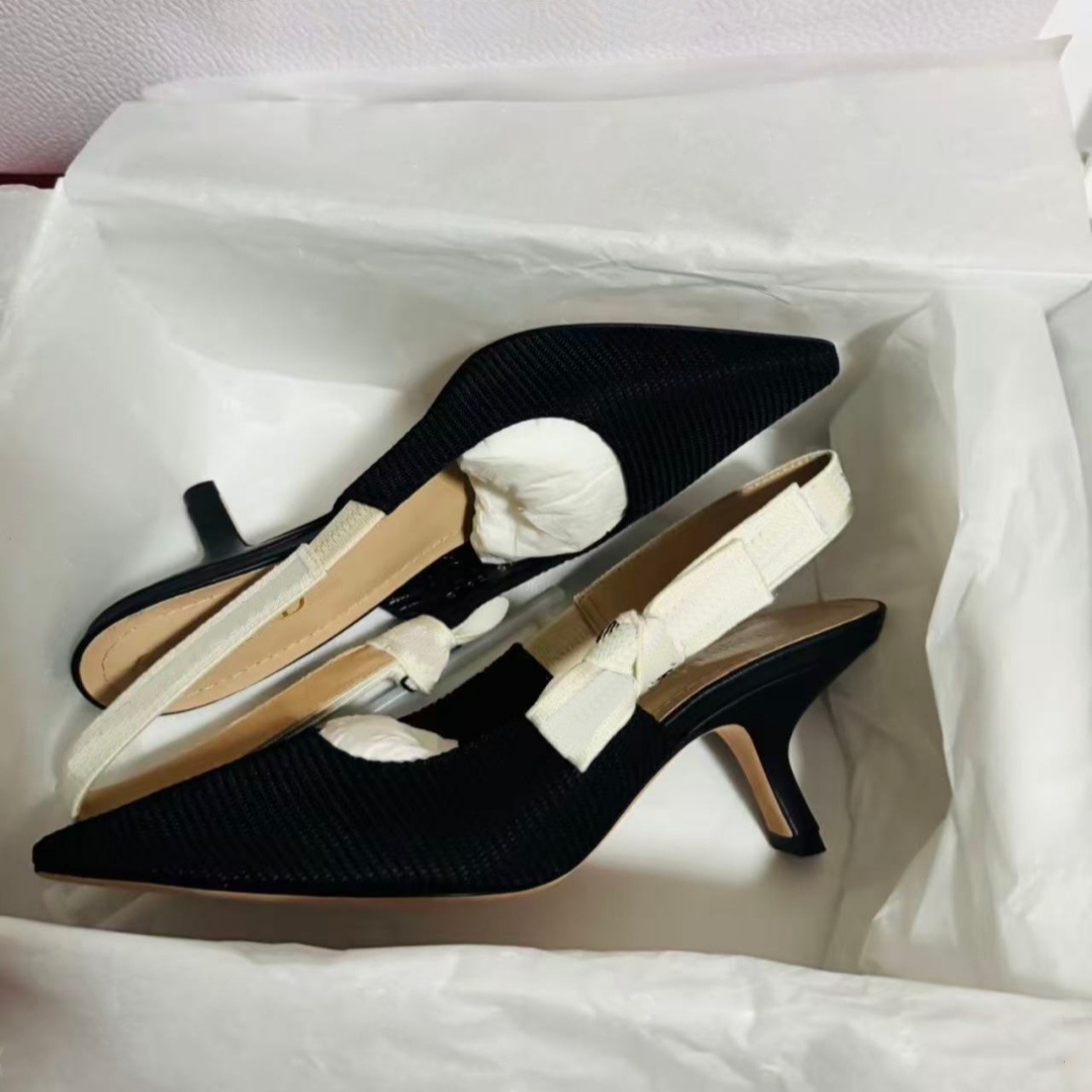 High-End~Cross-Border Top Quality Cat-Heel For Women D New Model Embroidered Knit Backless Closed-Toe Shallow Sandals With Butterfly_vogvips.com