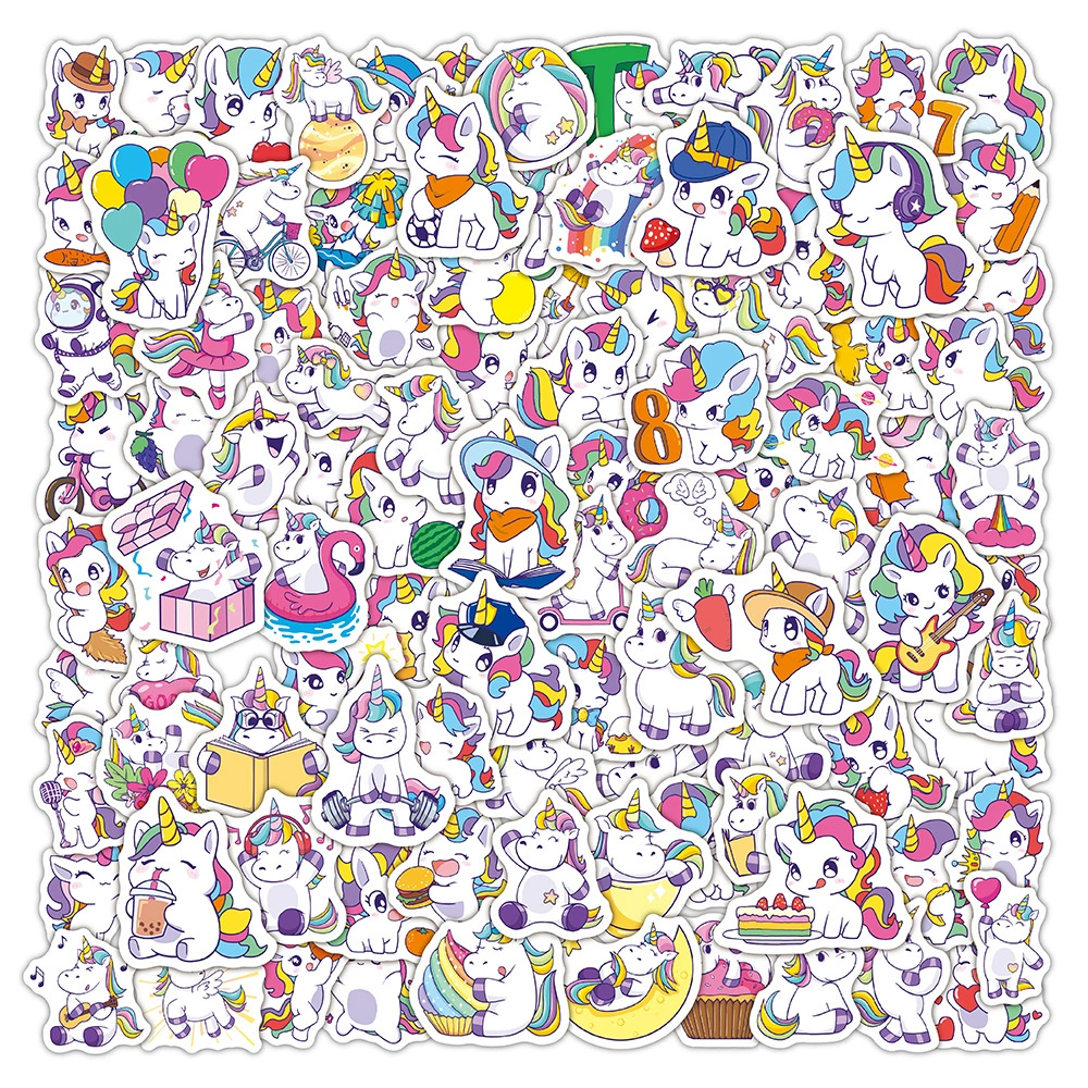 Новые трансграничные наклейки с единорогом, 100 милых мультяшных граффити, чемодан, чашка для воды, звездное небо, радуга, наклейки с лошадью